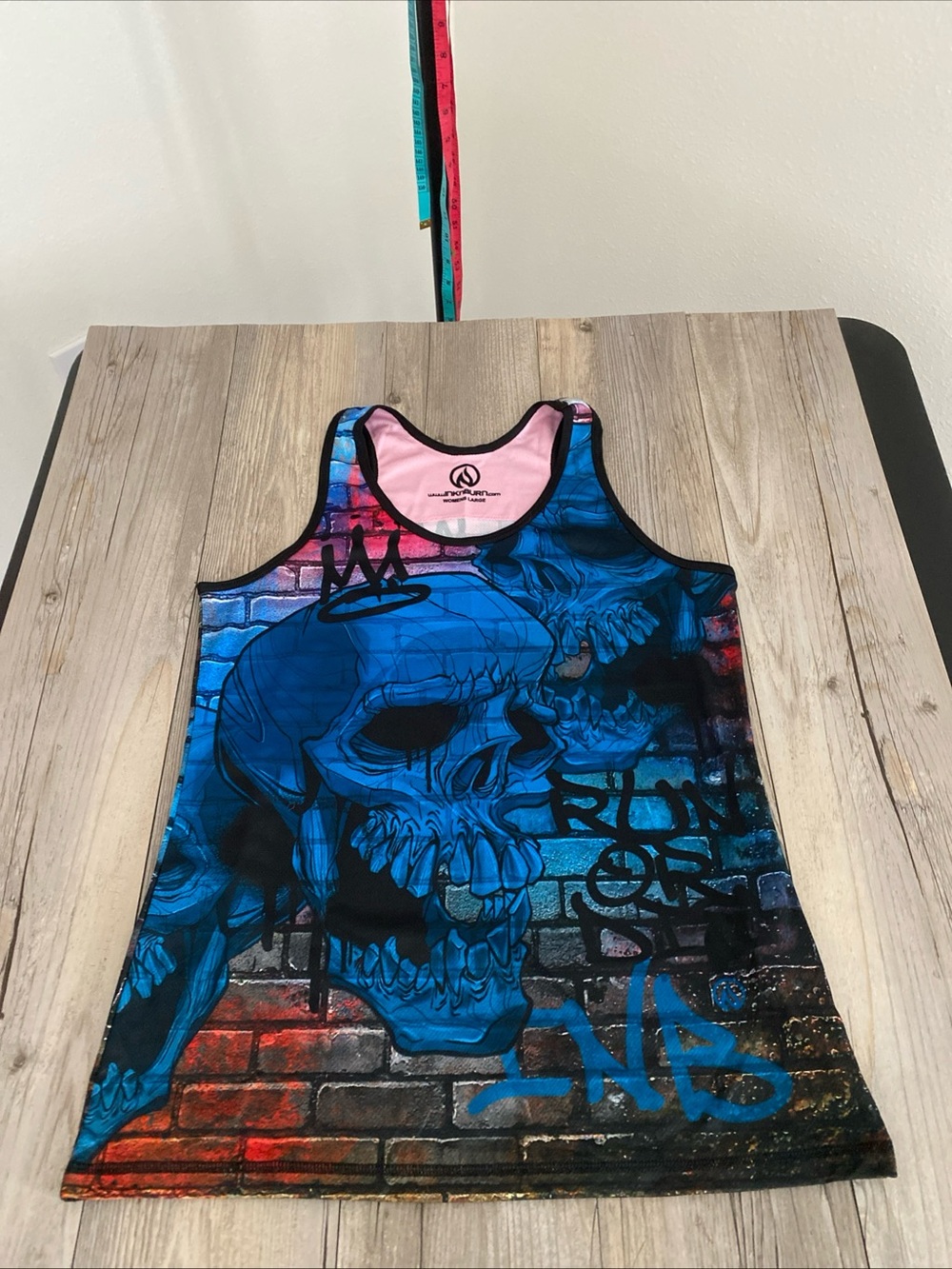 INKnBURN Dry I.C.E. Women's Singlet Tank Top Skull Graffiti Run Or Die USA Large